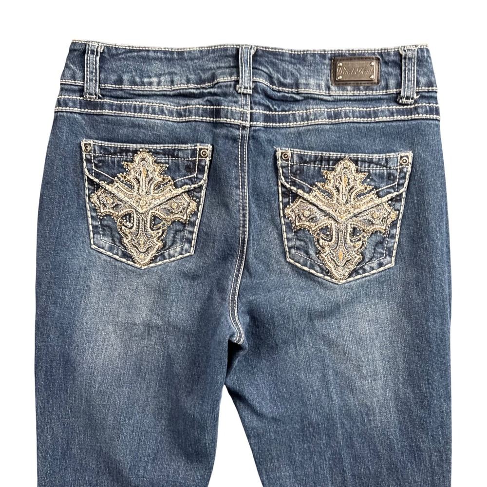 Wired Heart Y2K Bootcut Jeans Women 31 Blue Embroidered Cross Western‎ Denim